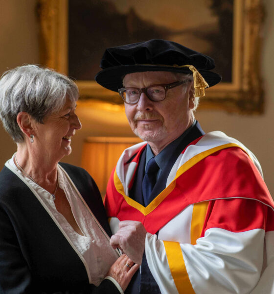 UL honorary doctorates - Award-winning musician Paul Brady pictured with his partner Mary Elliott at Plassey House when he was conferred with an honorary doctorate. Picture: Sean Curtin/True Media.
