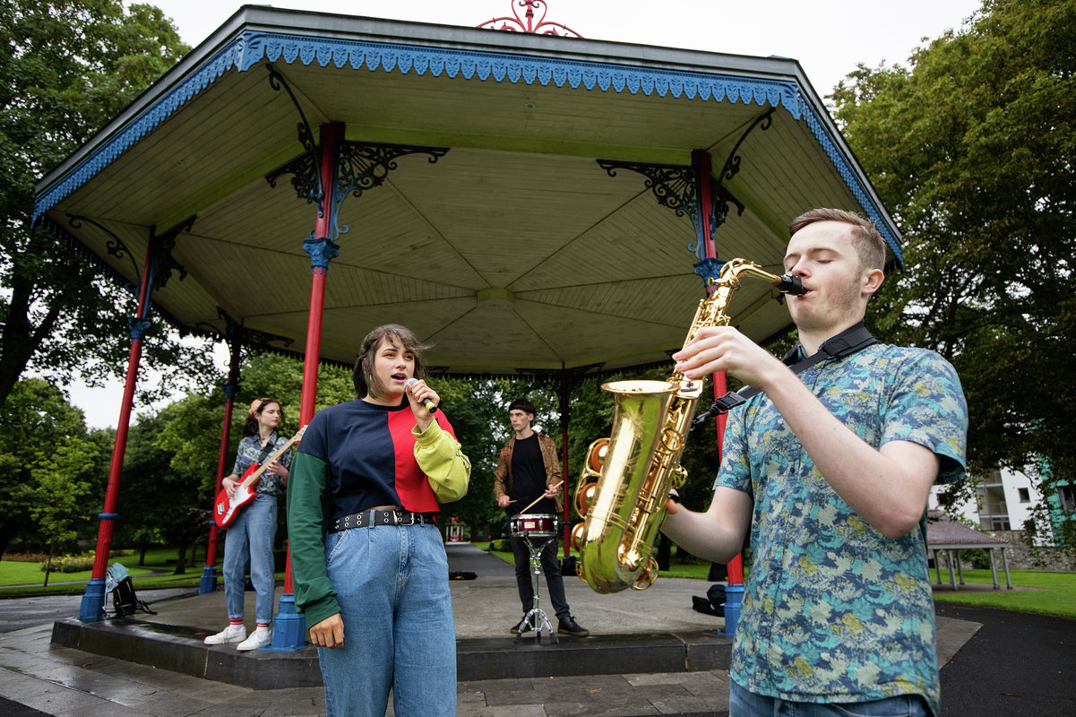 Young Irish Jazz Musician 2022 Young Irish Jazz Musician 2022 - Limerick Jazz Festival Launch with musicians left to right, Aisling O'Grady, Erin Fitzgerald, Hugh Clery Ward and Jamie Lundy. Picture: Alan Place.