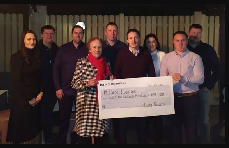 Estuary Rollers Christmas Tractor Run in 2019 raised €6,615 for the Milford Care Centre. Pictured above are 2019 Estuary Rollers committee members Trish Kavanagh, Michael Fitzgerald, John O’Brien, Sean Foley, Kieran Hynes, Laura Lavery, Patrick Scanlon, Nicholas Cregan and Milford Hospice representative Nora Enright.