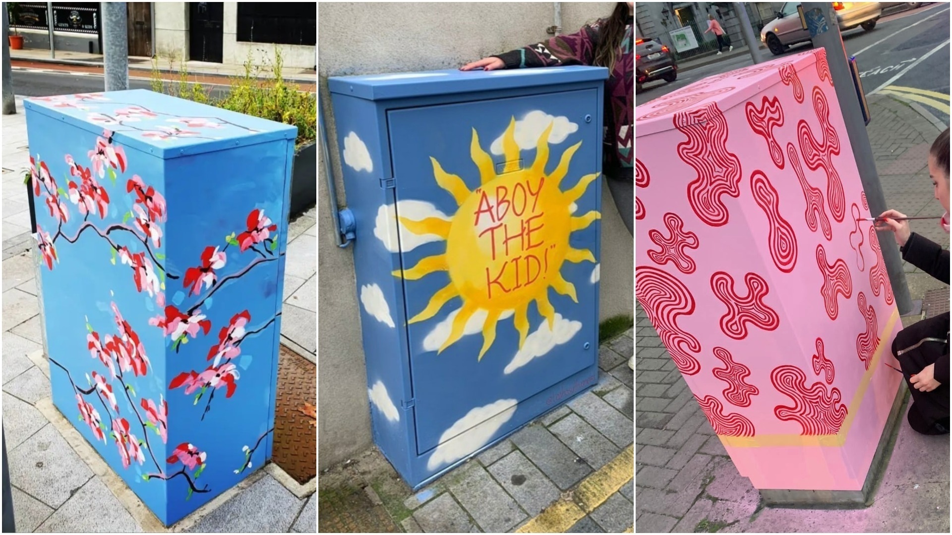 Limerick Utility boxes - Kathy Tiernan, Craya O'Donnell and Leah O'Sullivan rejuvenated utility boxes on Rutland Street, Wickham Street and Foxes Bow.