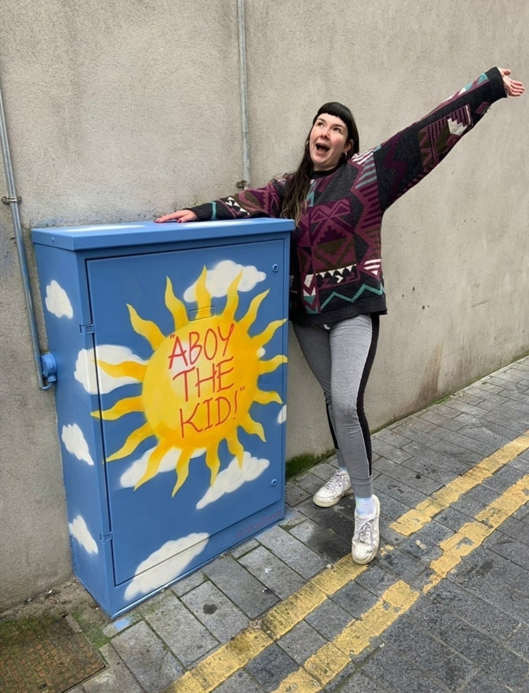 Limerick Utility boxes Leah O'Sullivan with her creation.
