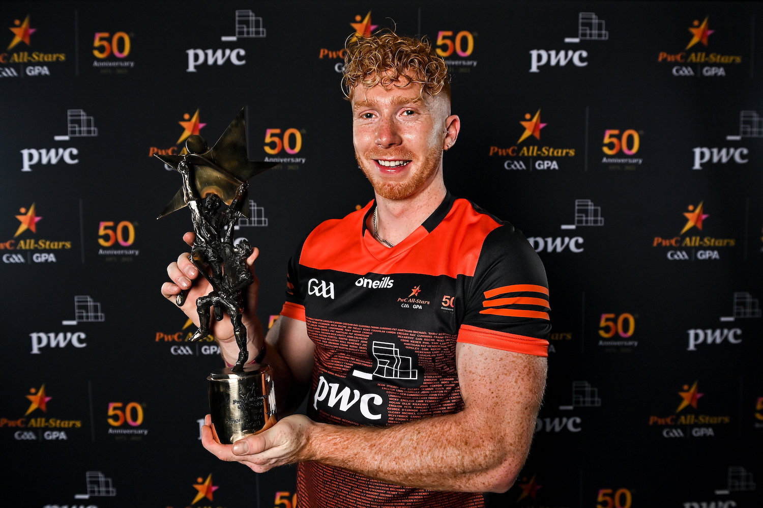 Cian Lynch of Limerick with his PwC GAA/GPA Hurler of the Year award for 2021 at RTÉ Studios in Dublin. Picture: Brendan Moran/Sportsfile