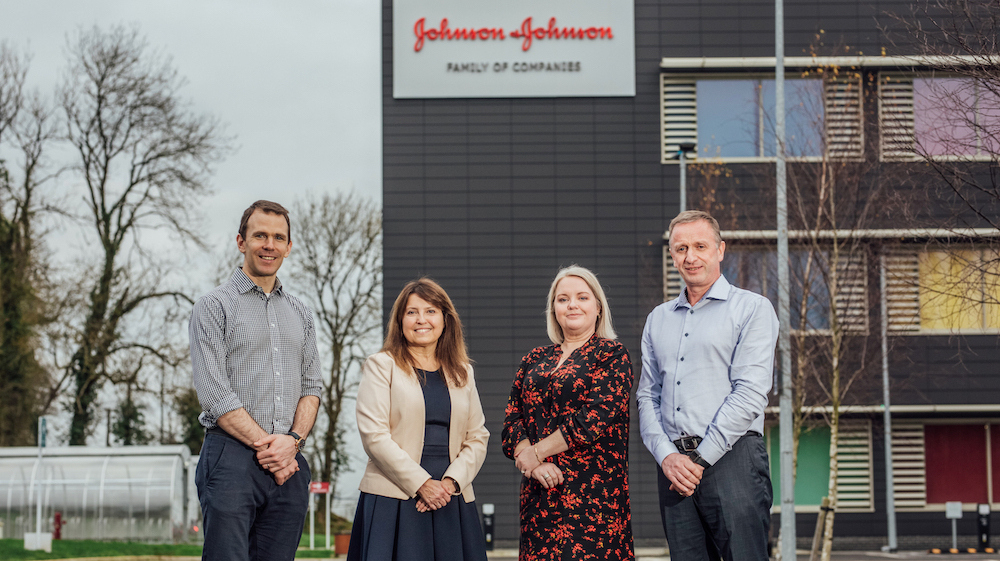 UL Immersive Software Engineering programme donation - Pictured at the announcement were: Gerard Madden, Senior Director, Johnson & Johnson Technology Services EMEA; Professor Tiziana Margaria, Chair of Software Systems, Department Computer Science and Information Systems, University of Limerick; John Meaney, Digital Factory Product Line Leader, Johnson & Johnson Technology; and Michelle Finnan. Senior Software Development Manager, Johnson & Johnson Technology.