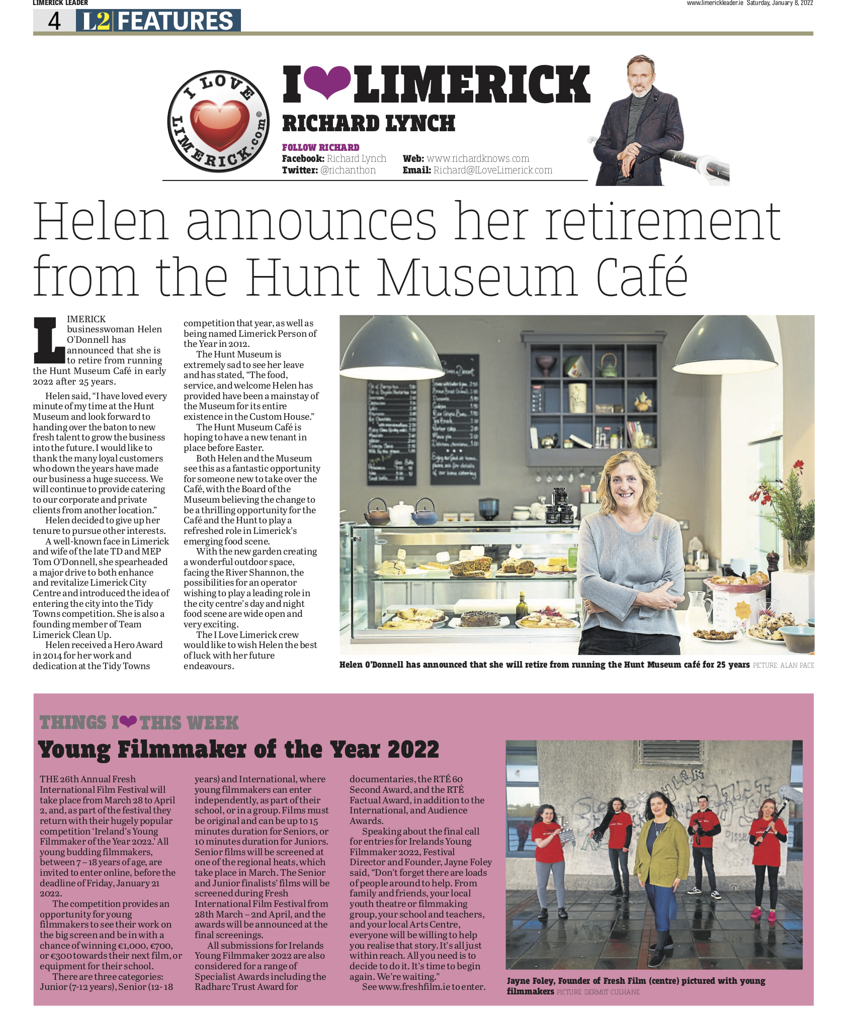The Leader Column January 8 2022 - Hunt Museum's Helen Retires