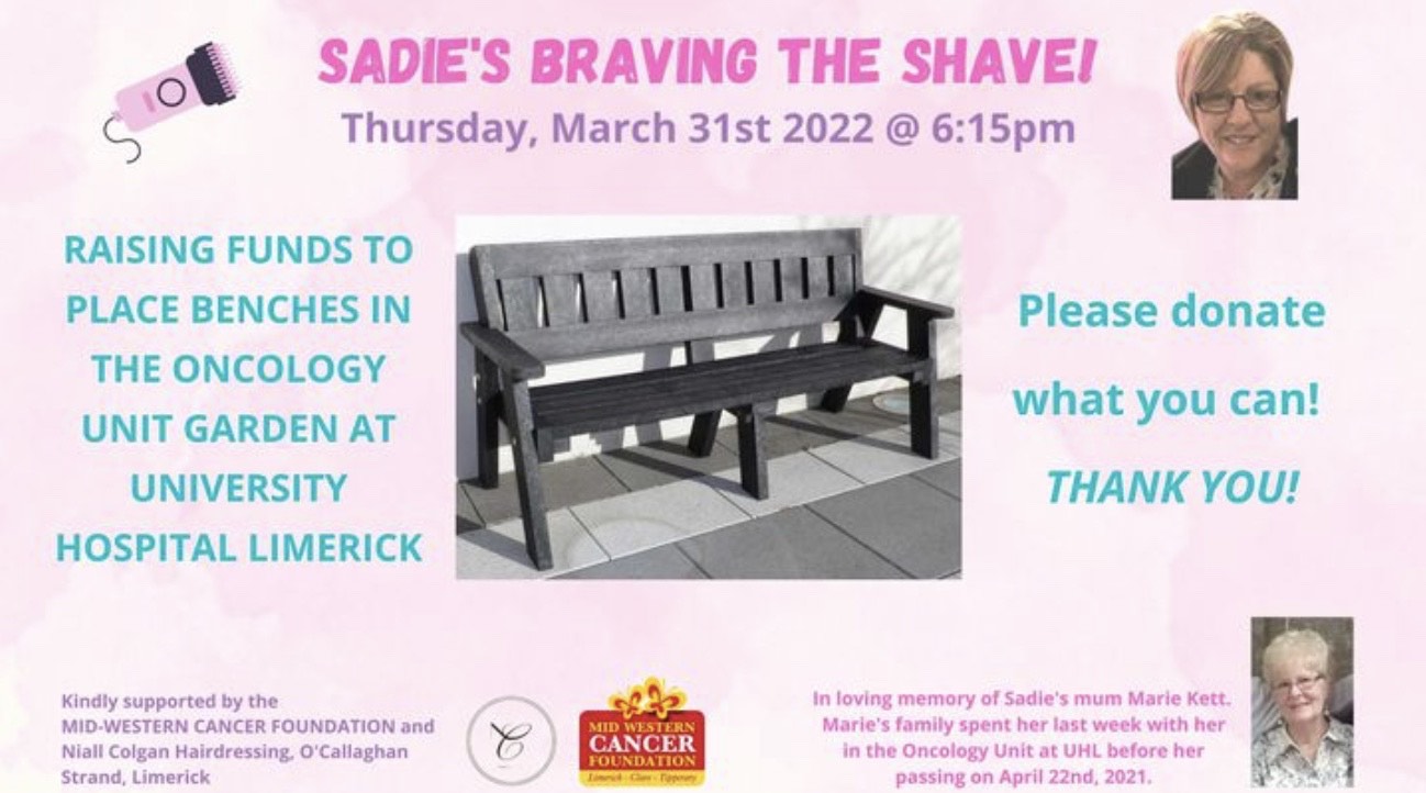 Sadies head shave is set to go ahead this March to raise funds for benches for the Oncology Garden in UHL.