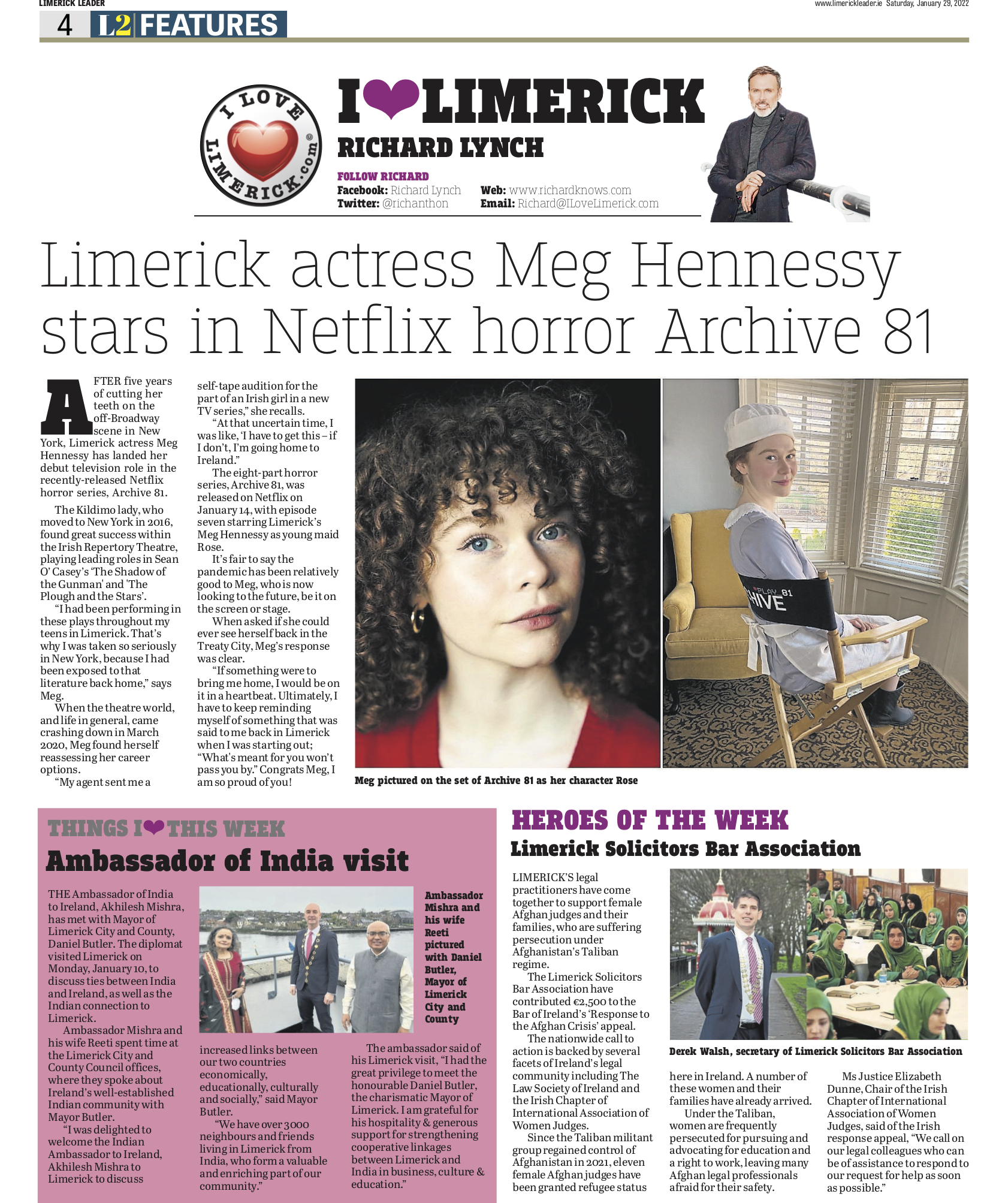 The Leader Column January 29 2022 - Limerick actress Meg Hennessy stars in Netflix horror Archive 81