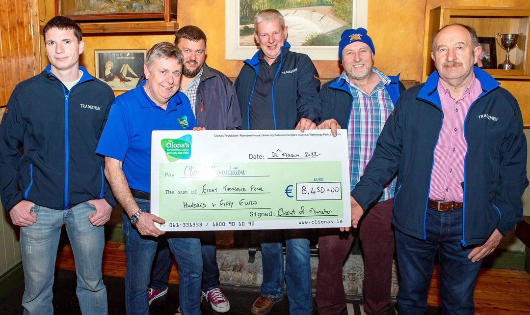 Munster Charity Tractor Run - Clionas Foundation was presented a cheque for €8,450 by the team