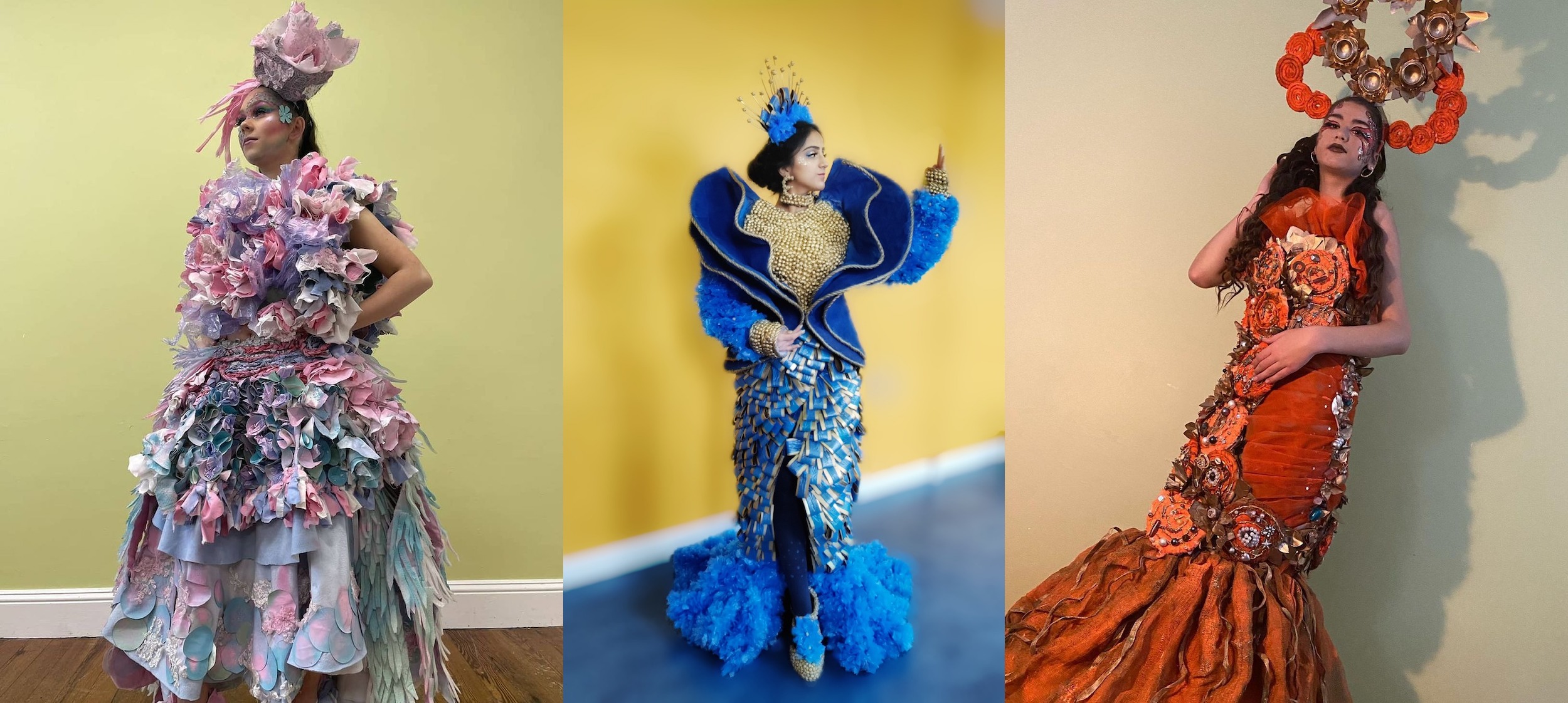 Colaiste Nano Nagle Junk Kouture designs are ready to rock the Digital Regional Finals this March. Pictured above is the designs 'Whats Thrown Around is Twirled Around', 'Ode To Joy' and 'The Global Spiral'.
