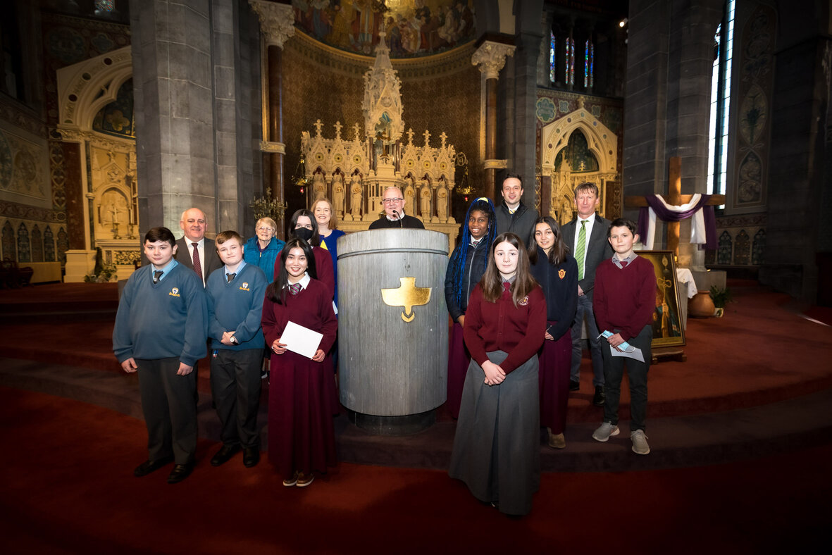 Four Limerick Schools support Redemptorist appeal - Students and teachers from St Paul’s Primary School, FCJ Colaiste, FCJ Secondary School and St Clement’s College attended the 10 am Mass in the Redemptorists on March 16th and presented cheques for the Redemptorist Appeal for Ukraine to Fr Seamus Enright. The four schools had organized fundraising events for the Appeal for Ukraine. Picture: Keith Wiseman