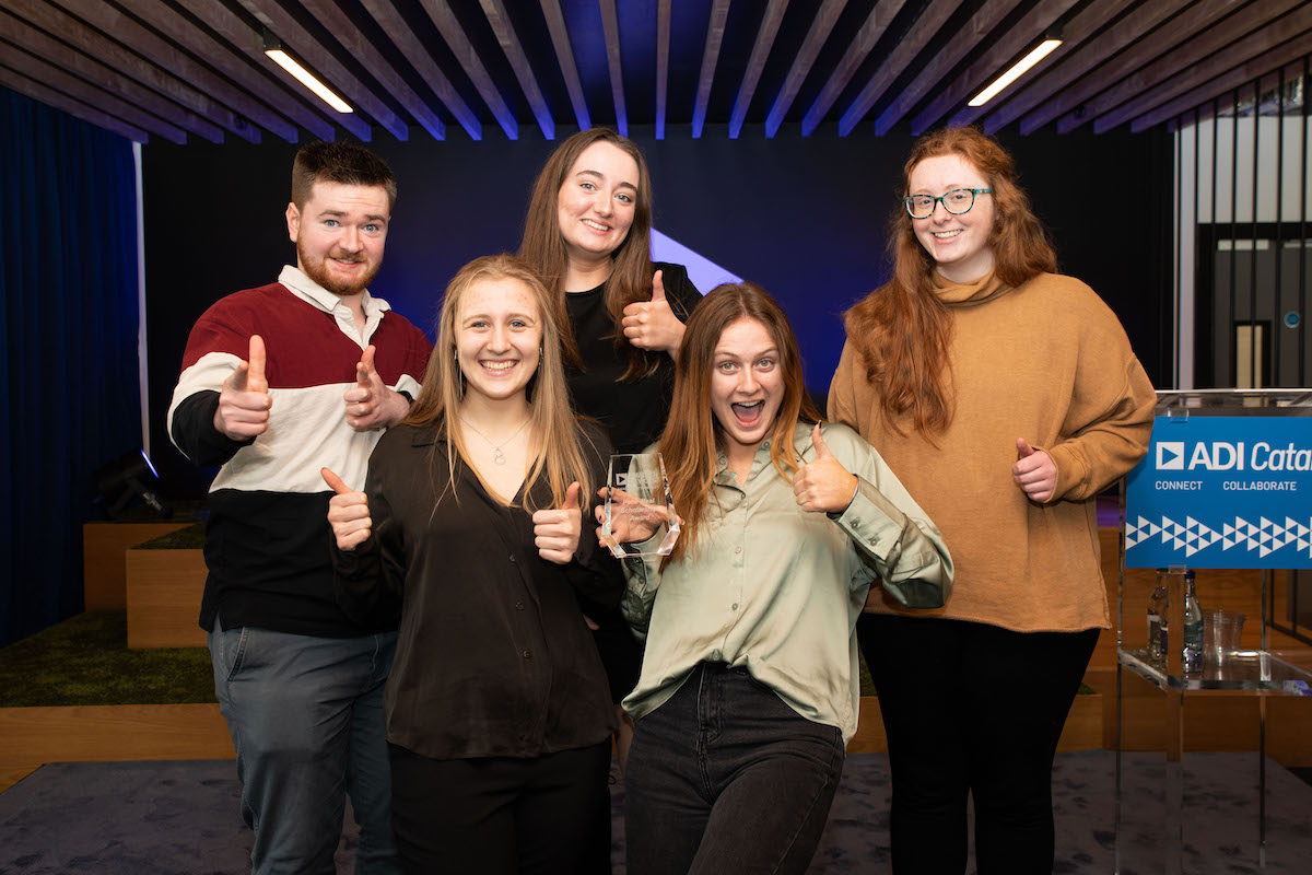 Peter Real Scholarship programme - US Students awarded the Scholarship programme at UL celebrate at the newly opened ADI Catalyst Centre. Pictured are Timothy Vaughan, Audrey Norman, Claire Keane, Eileen Libens and Emma Lawler. Picture: Sean Curtin/True Media.