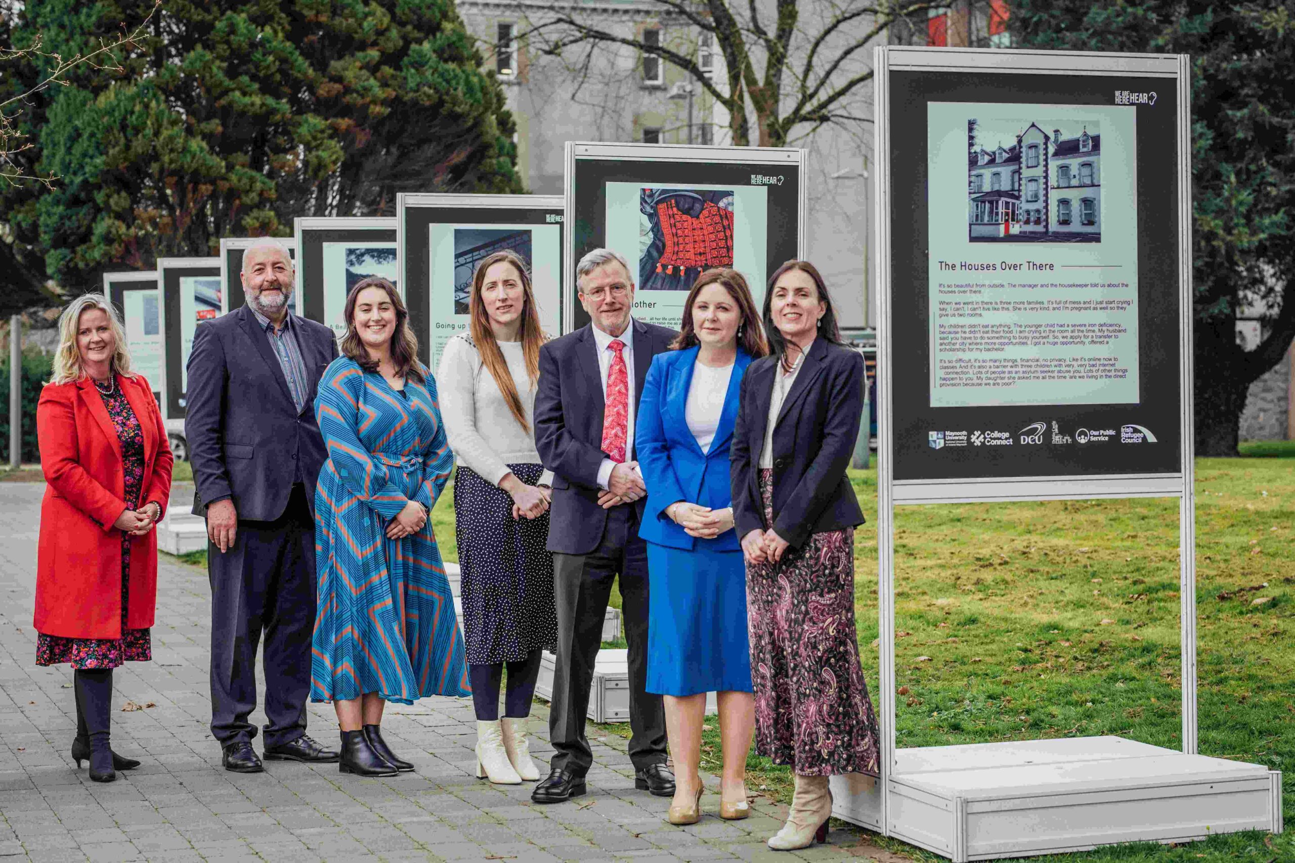 We Are Here HEAR Open Air Photography Expo - Professor Lorraine McIlrath, Director of EDII at MIC; Professor Michael Healy, Vice-President of Research at MIC; Róisín Burke, MISU President; Edel Foster, Equality, Diversity & Inclusion Manager (MIC); Professor Eugene Wall, President of MIC; Professor Niamh Hourigan, Vice-President of Academic-Affairs at MIC; Dr Sarah Sartori, We Are Here, HEAR Project Lead.