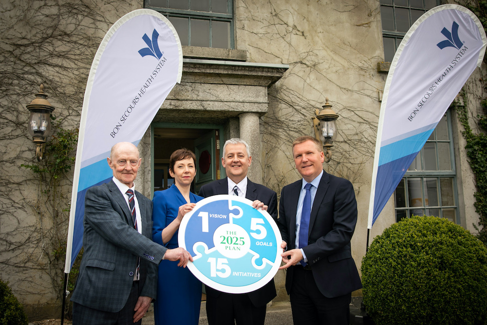 Bon Secours Limerick jobs announcement - Pictured above are Geoff Maher (Chairperson, Bon Secours Health System), Lynn Guthrie (Chief Strategy Officer, Bon Secours Health System), Bill Maher (CEO, Bon Secours Health System) and Michael McGrath (TD, Minister for Public Expenditure and Reform) at the Bon Secours Health System 2025 Strategy Plan Launch