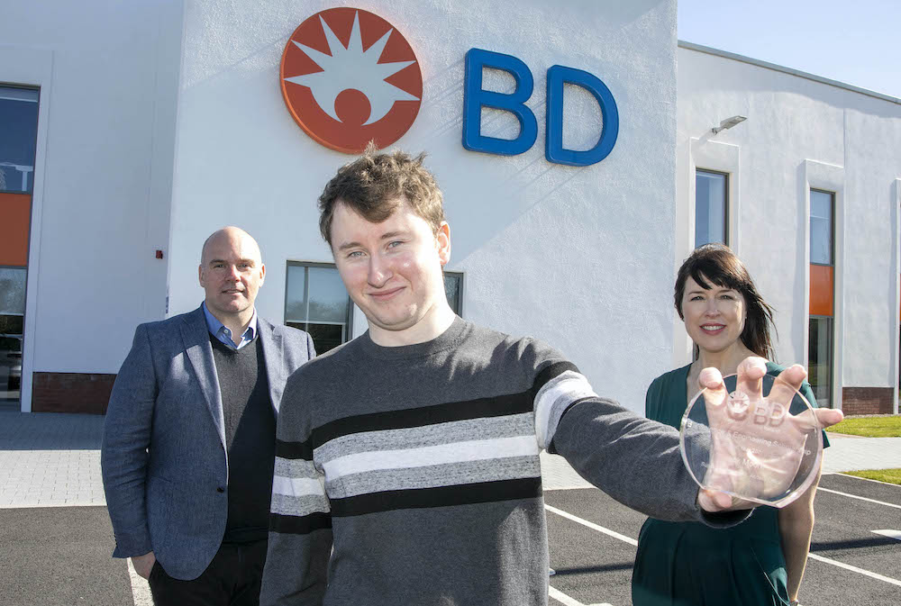 BD Scholarships and Bursaries - Pictured above are Padraig Fitzgerald, Senior R&D Director BD, Scholarship Recipient Jack Moore, Patrickswell Co Limerick and Sarah Hartnett, UL Foundation. Picture: Arthur Ellis.