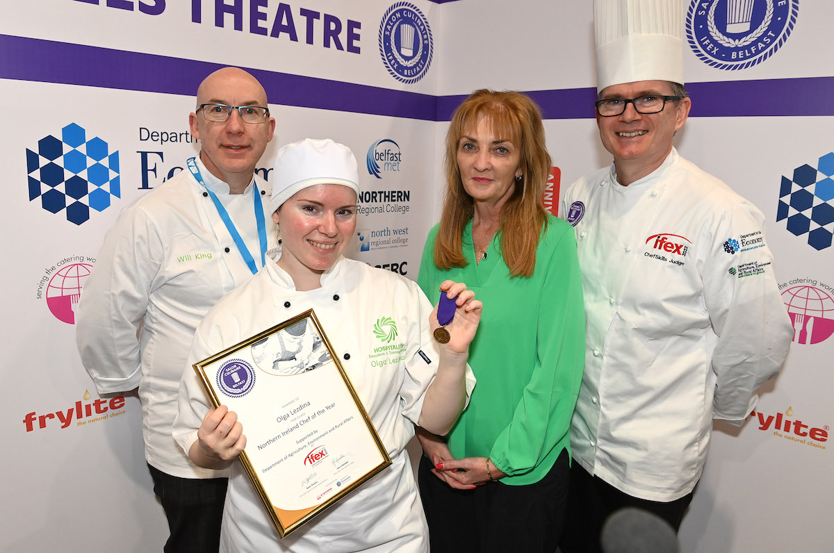 cover caption: College of FET Hospitality student Olga Lezdina, who took second place at Chefskills Senior Classes DAERA Northern Ireland Chef of the Year 2022. The live event was held in iFEX 2022 Titanic Exhibition. Picture: Brian Arthur.