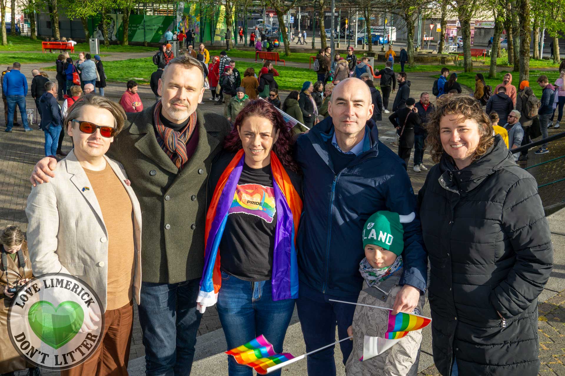 Limerick Pride Sligo Vigil - Pictured above are Adam Long, Board Director, National LGBT Federation, Richard Lynch, PRO Limerick Pride, Lisa Daly, Chairperson Limerick Pride, Mayor Daniel Butler and son Jacob and singer Ann Blake. Picture: Kris Luszczki/ilovelimerick