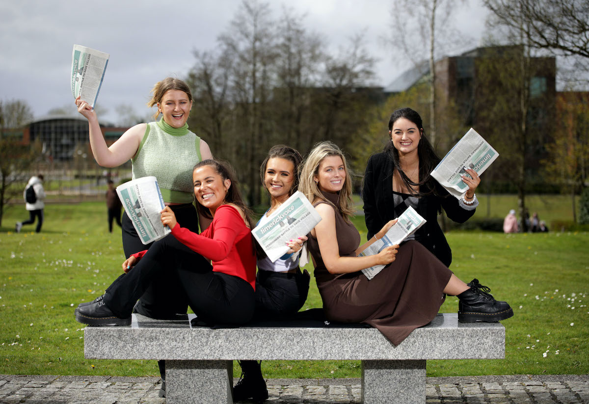 Limerick Voice 2022 - Pictured at the launch of the 14th edition of the Limerick Voice were, Rachel Butler, Podcast Editor, Mairead Sheehy, Features Editor, Faye Dorgan, Social Media Manager, Saoirse Hammond, Journalist and Elaine Whelan, Video and Photo Editor. Picture: Alan Place