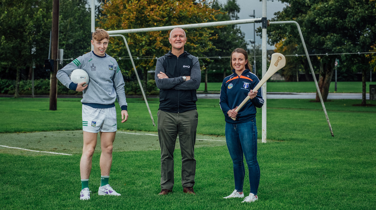 MIC GPA Scholarship scheme - Limerick footballer Pádraig de Brún (left) and Limerick camogie player Caoimhe Costelloe (right) with the GPA's Ciarán Barr as de Brún and Costelloe were announced as the 2021/22 MIC GPA Scholars in Autumn 2021.