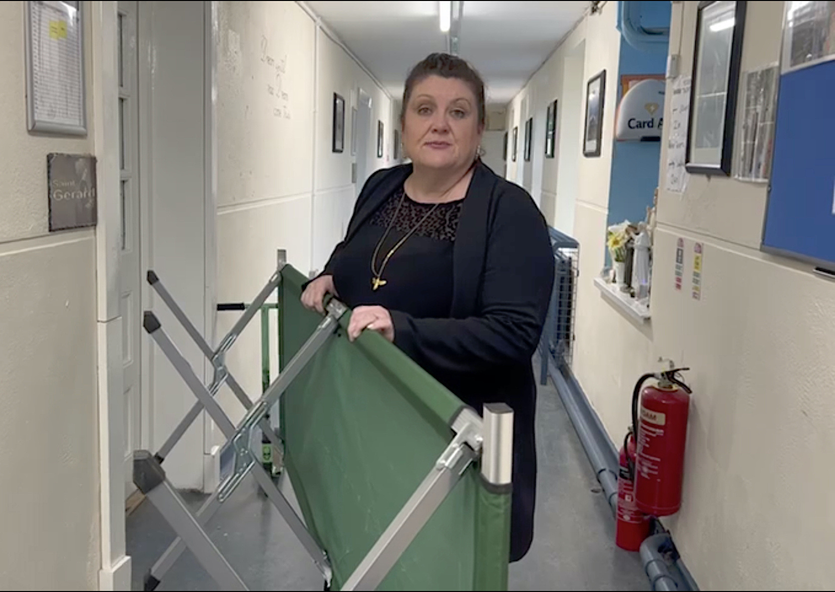 Linda Ledger, Manager St Munchins Community Centre Manager pictured above with one of the makeshift beds offered to Ukrainians fleeing the war