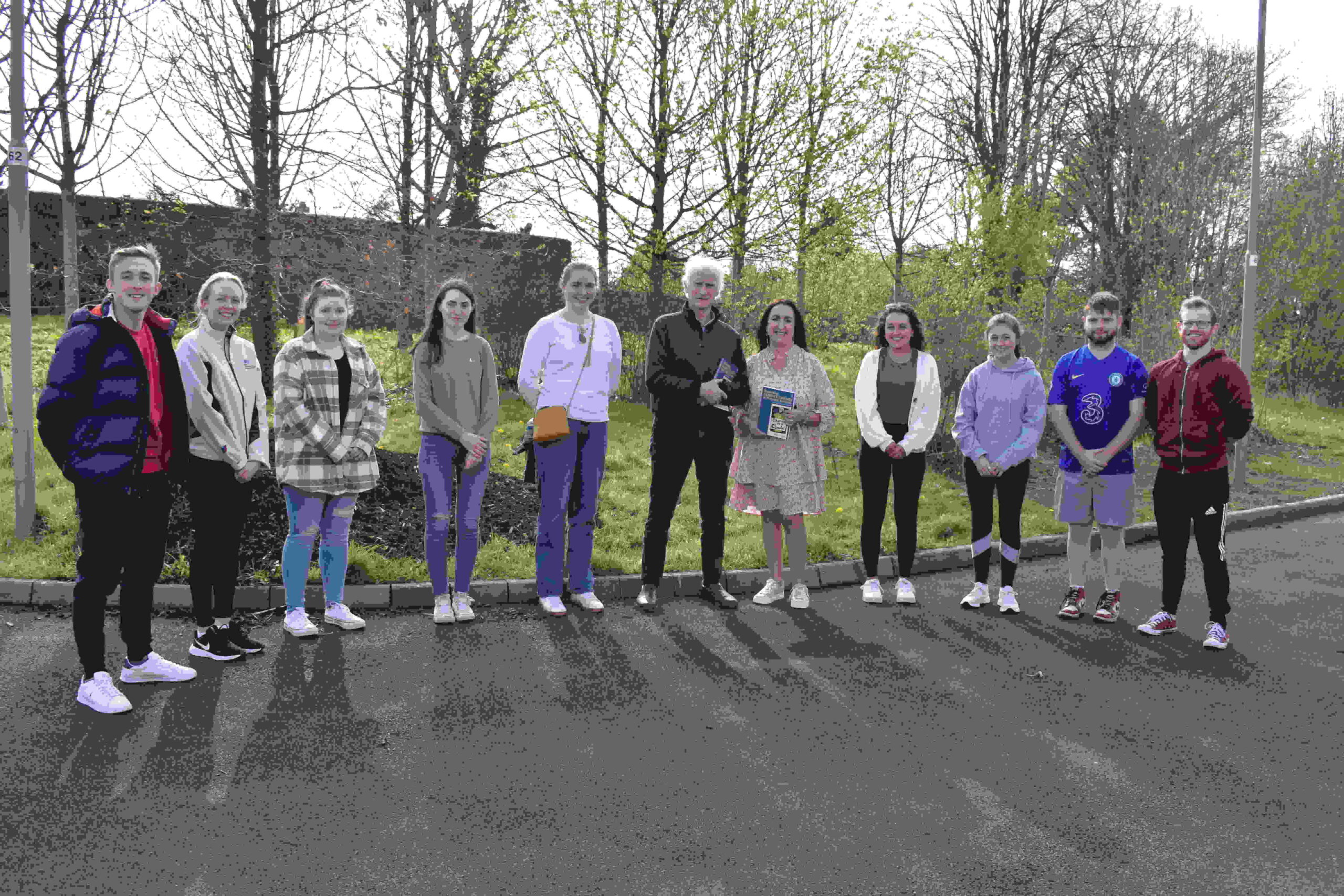 Duncan Stewart (centre) pictured with Dr Anne Dolan (on his immediate right) and fourth year MIC students