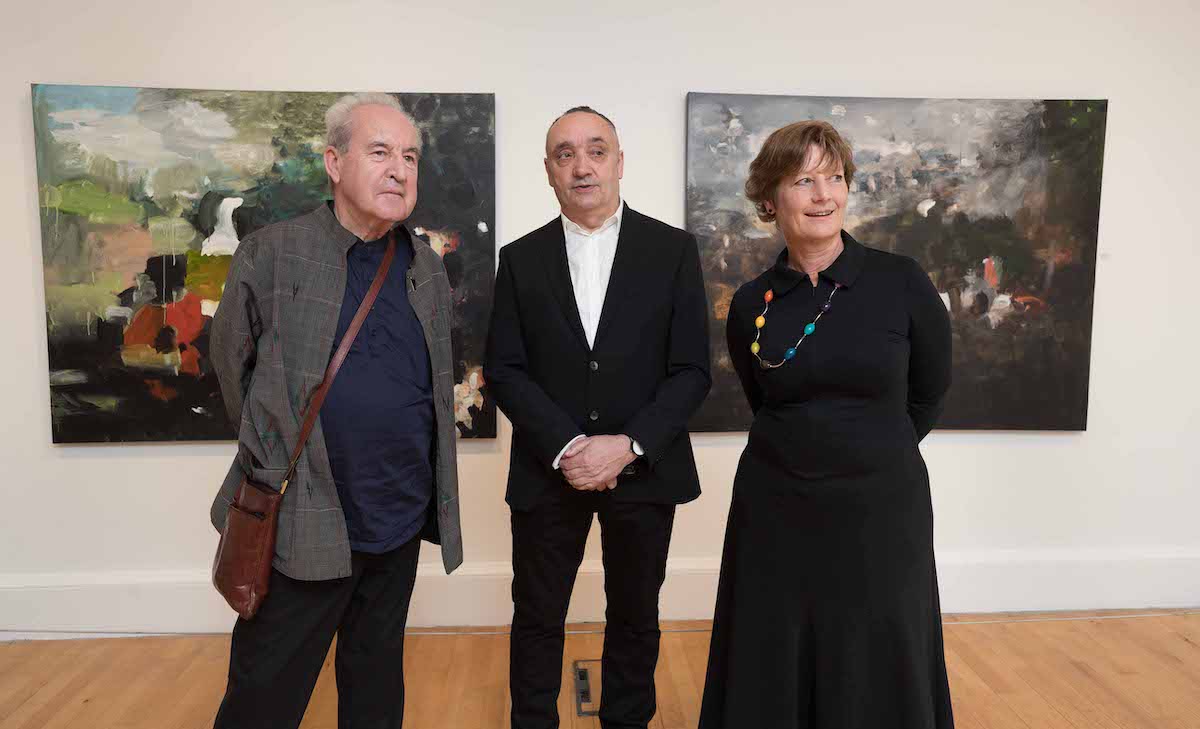 Stephen Lawlor (centre) with Author John Banville and Jill Cousins, Director at the Hunt Museum at the official opening of Stephen Lawlor's retrospective exhibition "A Liminal State"at the Hunt Museum, Limerick. Picture: Eamon Ward 