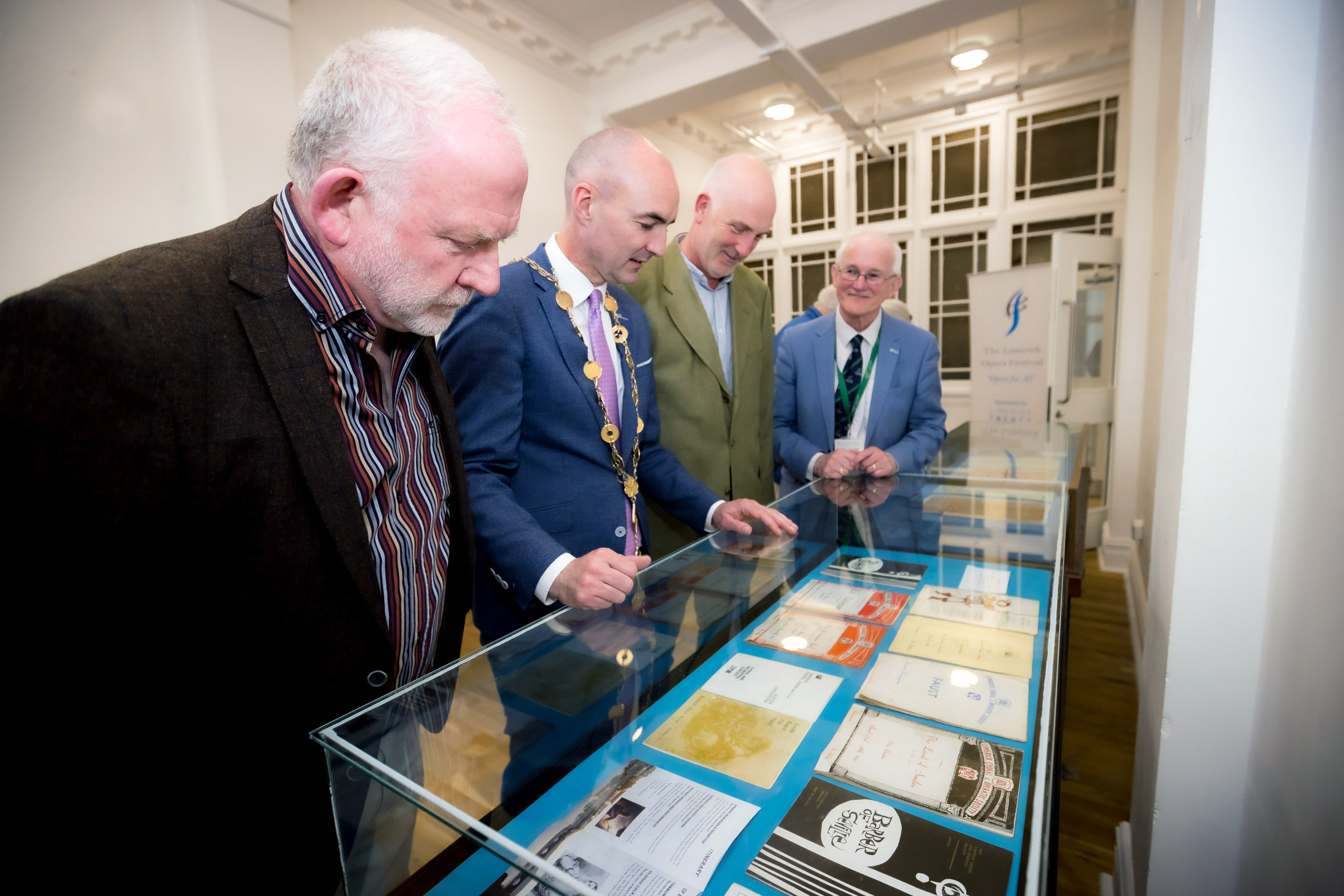Limerick Operatic Memorabilia Exhibition as part of the Limerick Opera Festival - Pictured above are Ger Reidy, Director of the Limerick Opera Festival, Mayor of Limerick City and County Council, Daniel Butler, Tom Hackett, Limerick Opera Festival and Dr Matthew Potter, Limerick City Museum. Picture: Keith Wiseman.