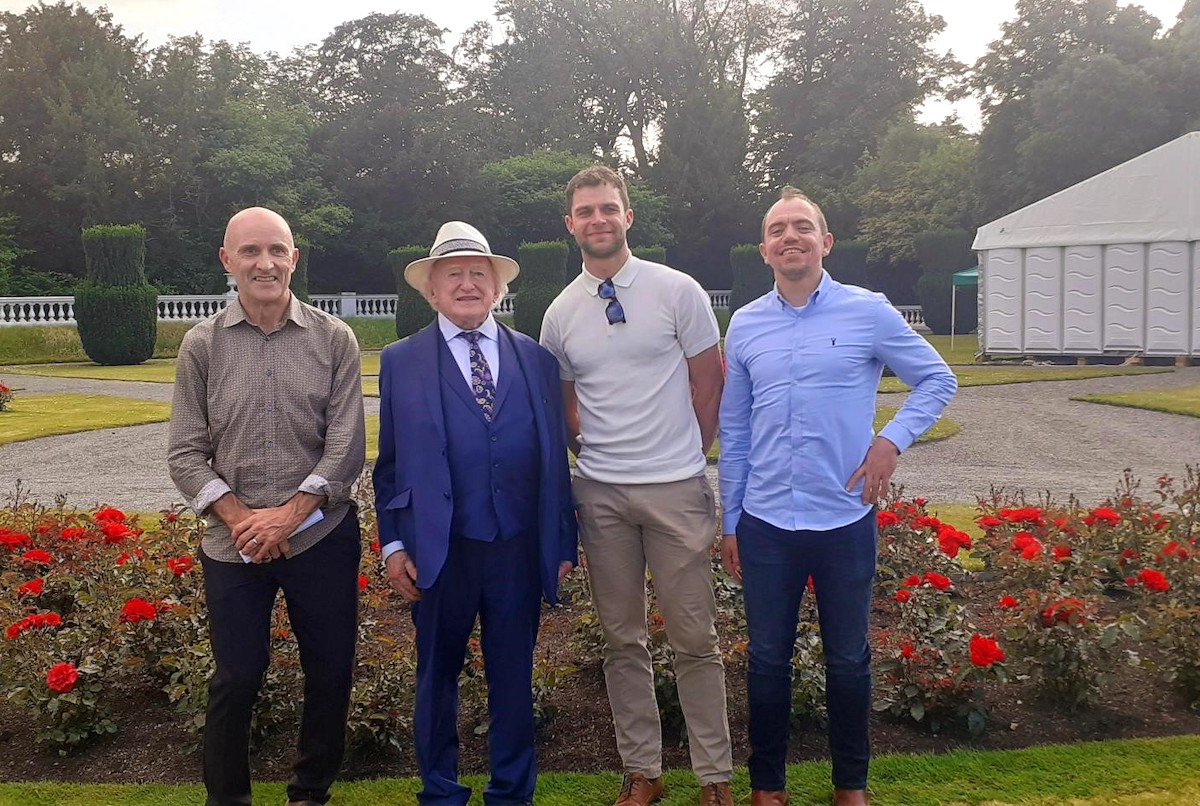 Dr Noel Richardson pictured above with President Higgins, Conor Hammersley and Kieran Hammersley