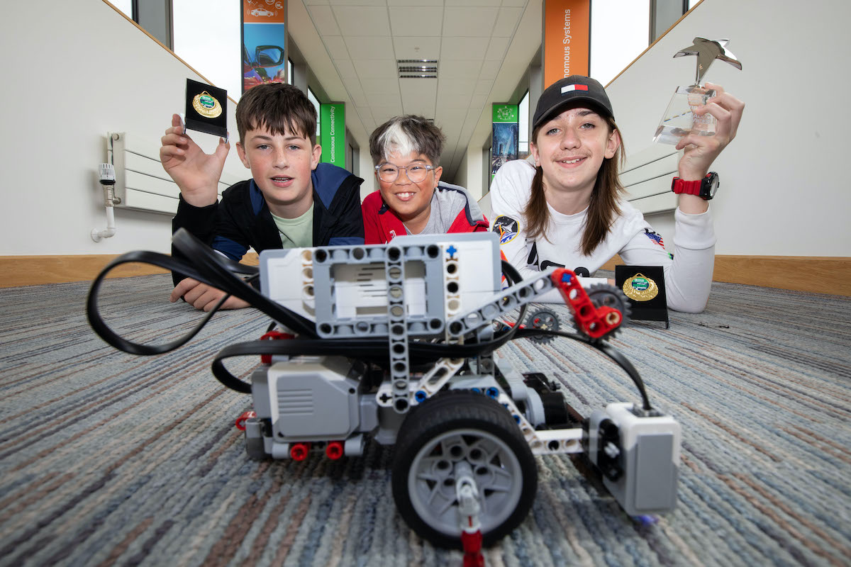 St Patricks Boys National Students Fionn Ott, Odhran Yanto and Bruno Ulej were crowned the 2022 Analog Devices Primary School Robotics Champions at the STEM-inspired challenge which took place in Limerick this weekend. Picture: Alan Place
