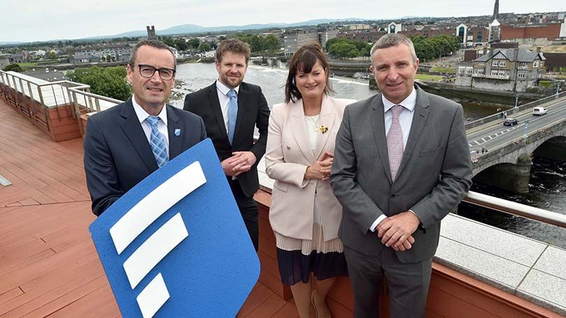 FileCloud - Pictured Niall Collins TD, Minister of State for Skills & Further Education, with from left, Ray Downes, FileCloud CEO, Brian Cahill, MD FileCloud EMEA Office and Anne Marie Tierney Le Roux, IDA, Department Manager, Technology Division. Photo: Don MacMonagle.