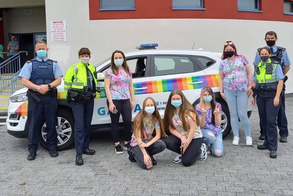 Limerick Youth Service Pride 2022 - An Garda Siochana’s Pride Car stopped by LYS’ Northside Youth Space as part of Pride 2021 and proved to be a big hit!