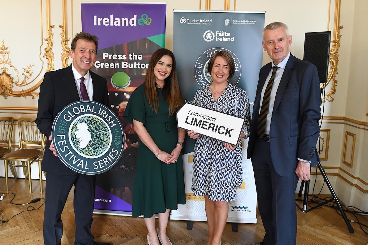 Global Irish Festival Series - Shane Clarke, Tourism Ireland, Azeta Seery Failte Ireland, Eileen Coleman Limerick City & County Council, Adrian O’Neill Irish Ambassador to London at the launch of the Global Irish Festival Series in London.