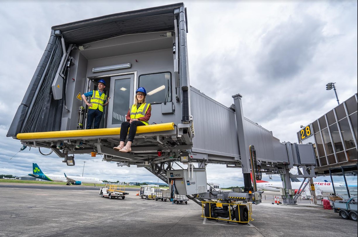 Shannon Group airbridges - Shannon Group is installing three new airbridges at Shannon Airport at a cost of a €1.8 million. Pictured Grainne McInerney, Head of Engineering with Shannon Commercial Properties and John O'Leary, Shannon Airport's Capital and Engineering Projects Manager