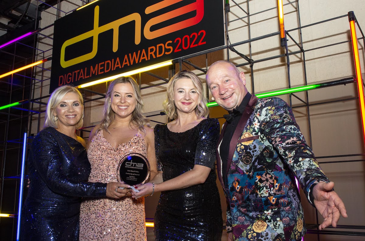 UL Marketing team representatives, pictured above, accepting one of the two awards they won at the Irish Digital Media Awards.