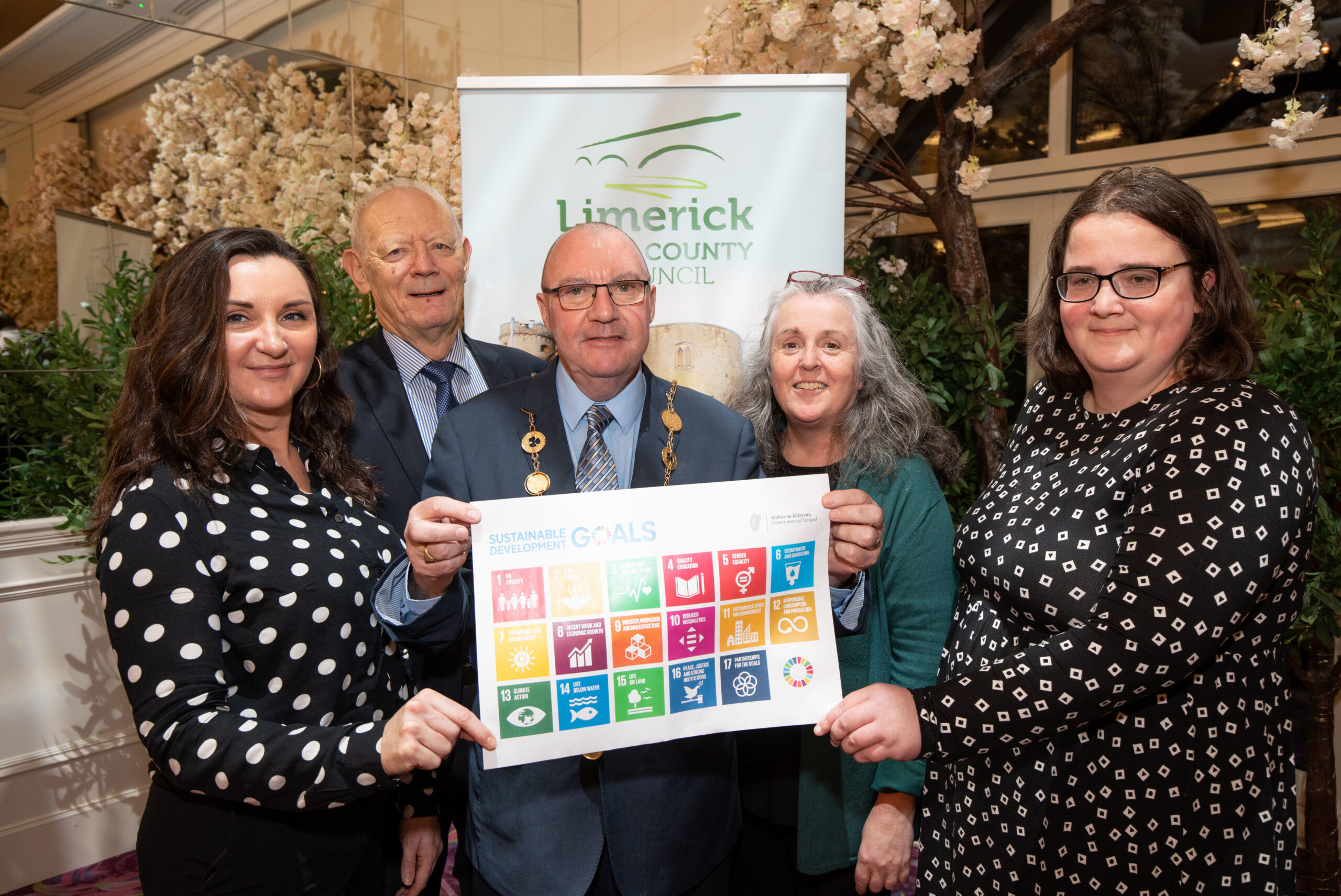 Pictured at the Limerick City and County Council Annual Tidy Towns Seminar, Woodland Hotel Adare were, Caitriona Scully, Conor O’Brien, Mayor of Limerick City and County Cllr. Francis Foley, Sinead McDonnell and Rhiannon Laubach. Picture: Alan Place