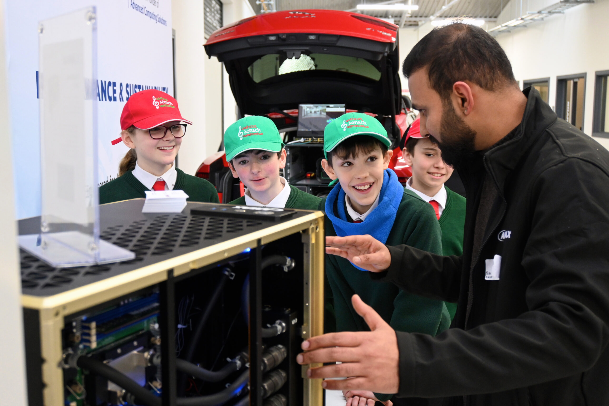 AMAX and Future Mobility Campus Ireland (FMCI), in conjunction with NVIDIA, Held the AI CONNECT event for artificial intelligence (AI), Pictured was, Pupils from Gael Scoil Aonach Urmhumhan, Alexander Makenzie, Oren Pope, Rhys Mitchell and Lauren Duggan, who won the VEX IQ Robot challenge award 2023