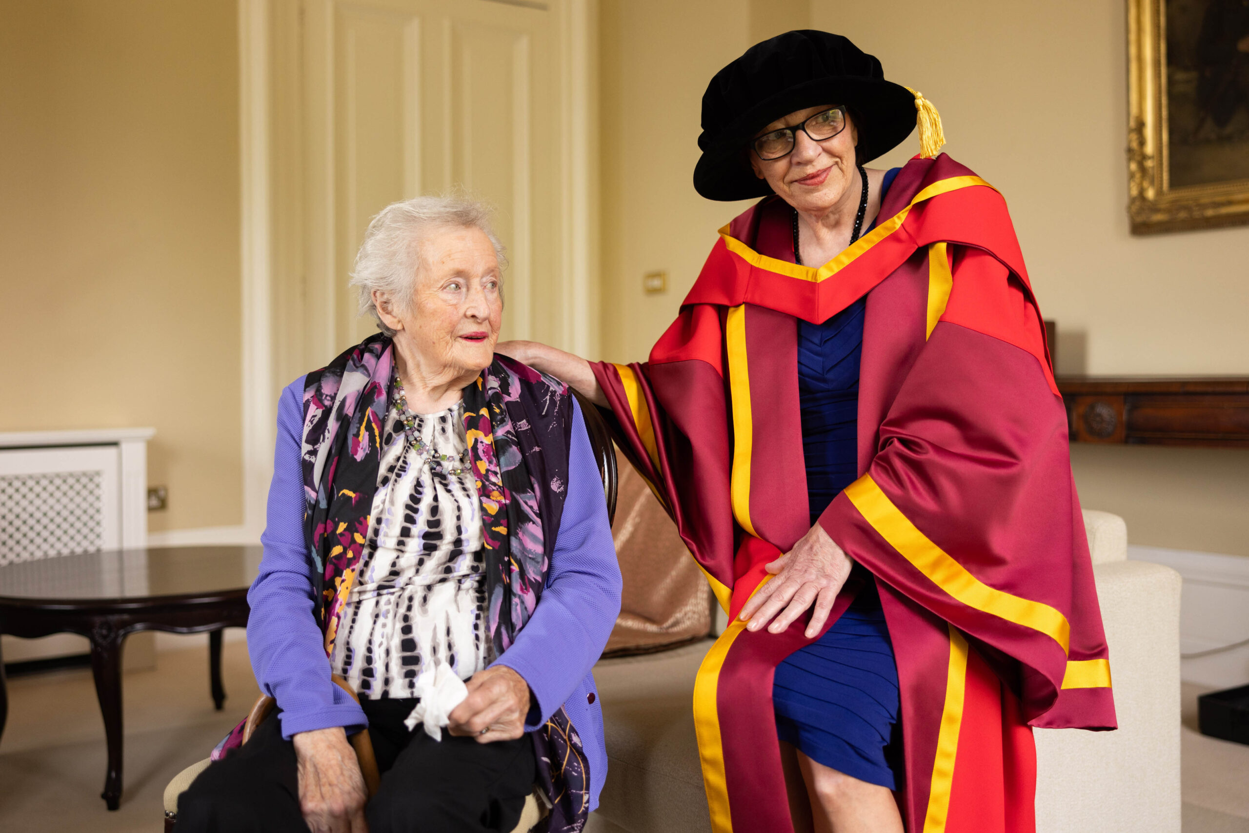 Maeve Lewis is pictured with her mother Bid Lewis at the honorary doctorates at the University of Limerick.