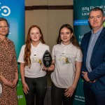 Pictured at the 2024 Limerick Student Enterprise Awards Final at the Castletroy Park Hotel on March 14, 2024 were Gaelcholaiste Ui Chonba students Isis Cacciaguerra and Nell McMahon who came 1st place in the Junior Category for their project 'Baile Do Bheacha', a small shelter for bees with Aideen Corry, Business Advisor, Local Enterprise Office and Mike O'Byrne, Business Advisor, Local Enterprise Office. Picture: Olena Oleksienko/ilovelimerick