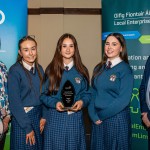 Pictured at the 2024 Limerick Student Enterprise Awards Final at the Castletroy Park Hotel on March 14, 2024 were Helen Ryan, Senior Enterprise Development Officer, LEO Limerick, with Desmond College students Laura Brennan, Elissa Shiels, Caoimhe Greene, who came 1st place in the Senior Category for their project Des Tech, non-toxic chemical hand warmers and Mike Cantwell, Head of Local Enterprise, LEO Limerick. Picture: Olena Oleksienko/ilovelimerick