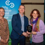 Pictured at the 2024 Limerick Student Enterprise Awards Final at the Castletroy Park Hotel on March 14, 2024 were Aideen Corry, Business Advisor, Local Enterprise Office and Mike O'Byrne, Business Advisor, Local Enterprise Office with Mairead McMahon (centre) from Colaist Mhuire who won the Teachers Award. Picture: Olena Oleksienko/ilovelimerick