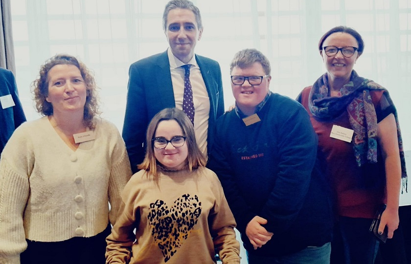 Dr Orla Slattery (far right) and Minister Harris with students from MIC has been attached and may be used.