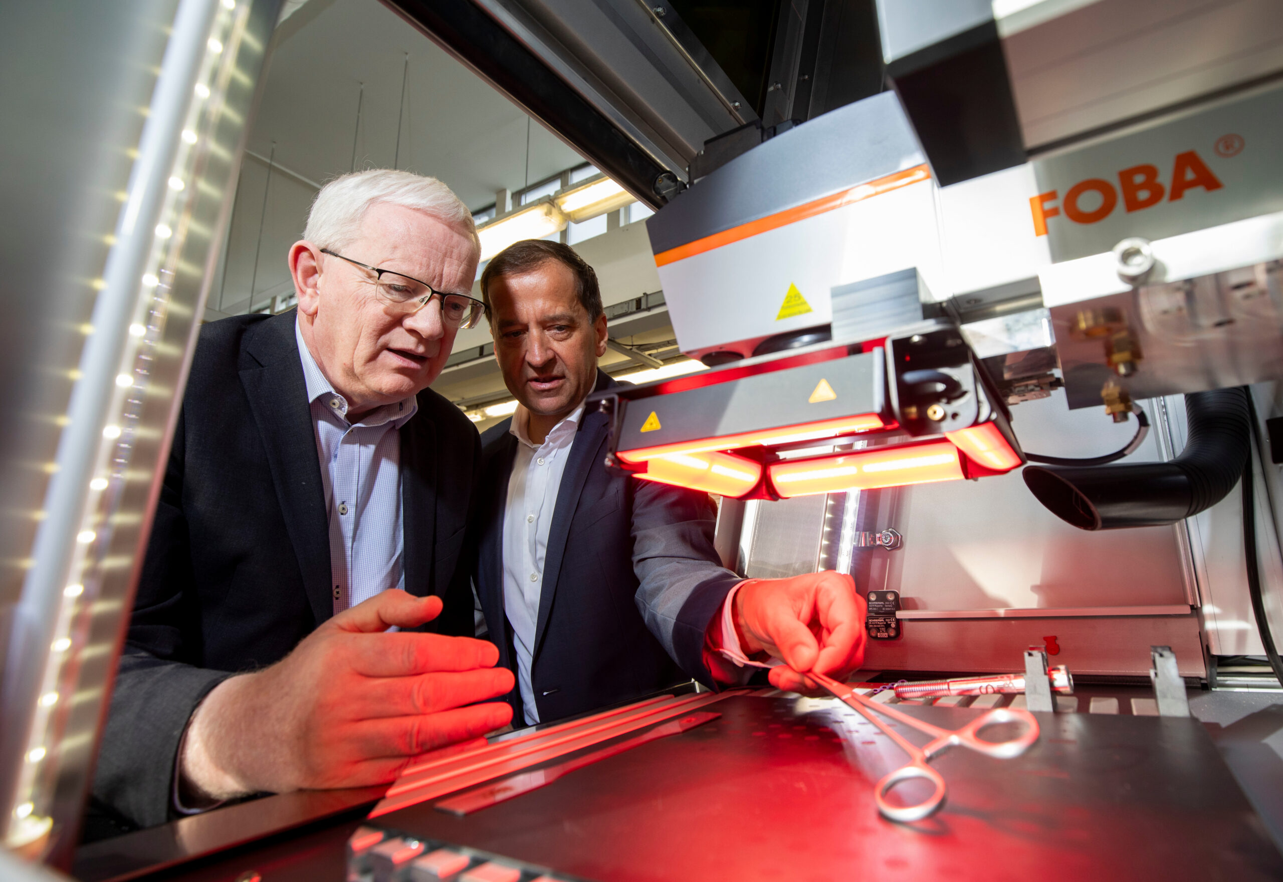 FOBA M2000 laser at TUS Moylish Campus Limerick, pictured above Prof. Vincent Cunnane, President TUS and Christian Soehner, Global Vertical Manager (Medical) FOBA. Picture: Alan Place
