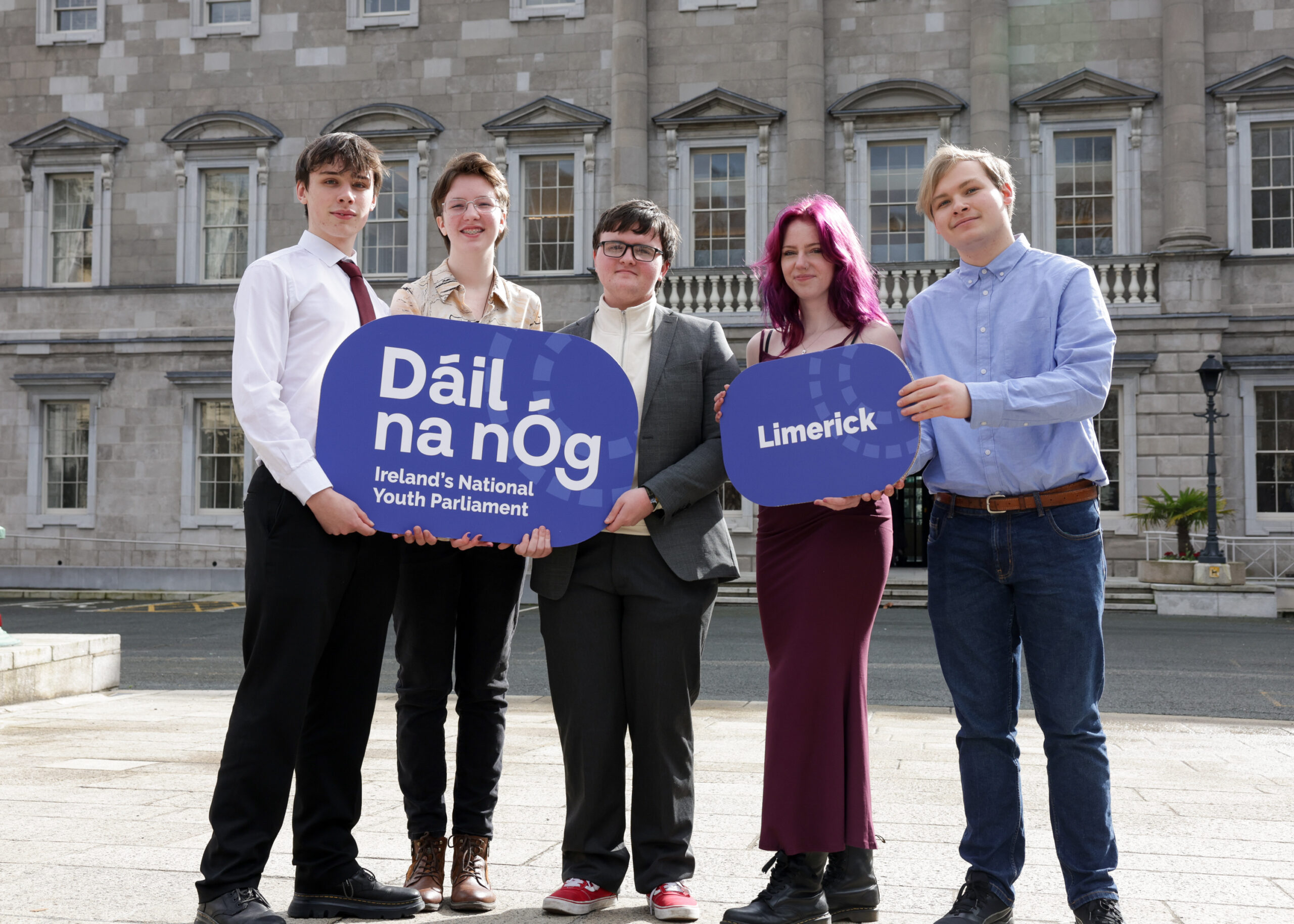 Dáil na nÓg 2024 Limerick contingent pictured above - Cian Gleeson, Valentine Murphy, Joshua Raggett, Eve Kelly and Ignacy Ordon