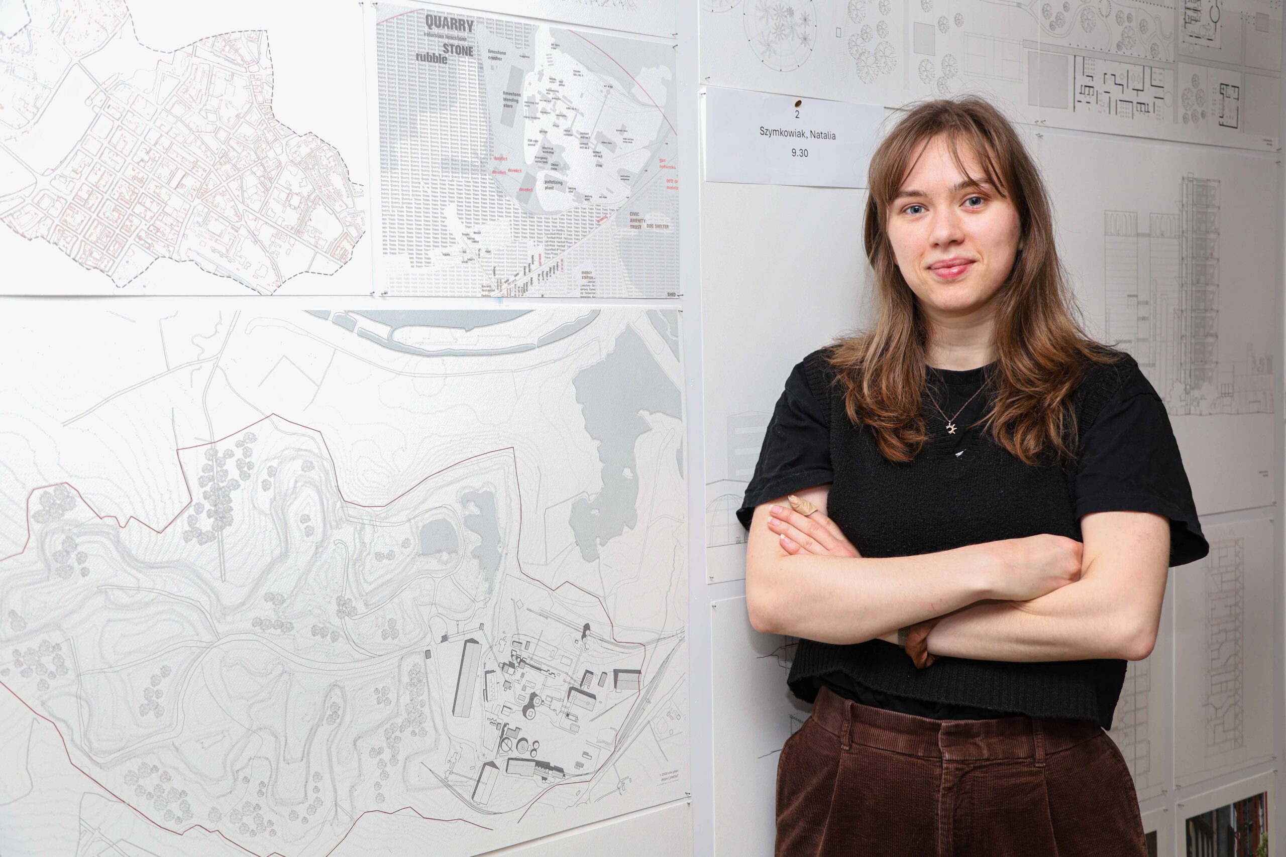 UL student Natalia Szymkowiak with her project ‘From Extraction to Regeneration: Reimagining Post-Industrial Landscapes’ at the Design@UL exhibition.