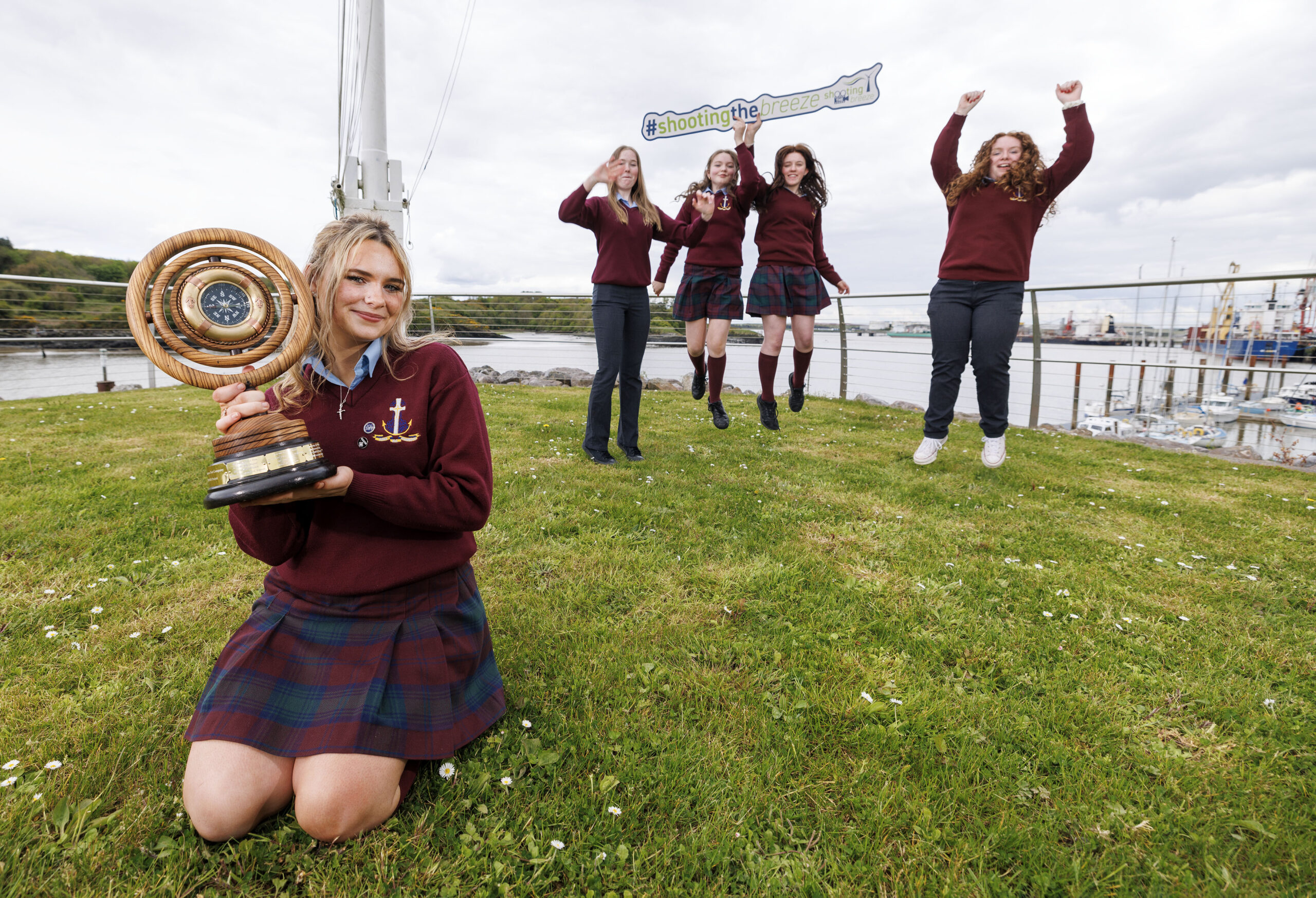 Students ‘Shoot the Breeze’ as a sustainable new world from west coast wind energy is set out in Shannon Foynes Port competition Innovation, team-work and hard work of students stand out as eyes are wide opened to Shannon Estuary and west coast wind potential The future is in safe hands and very much about sustainability, Shannon Foynes Port Chief Executive Pat Keating stated as he applauded students from across the Shannon Estuary for their vision for the future at the 4 th Compass schools competition final. Hosted at the newly renovated Foynes Flying Boat and Maritime Museum at the weekend, the competition, themed ‘Shooting the Breeze’, saw five schools shortlisted for the grand final set out their vision for a future entirely powered from renewable energy by harvesting our infinite wind supply off the west coast through floating wind energy. Pictured are the overall winning team from St. Joseph’s Spanish Point, Co Clare , Captain Roisin Molohan ( left) with her team mates Lucy O'Keeffe, Alysha Sexton, Eve Barry and Ava Harrison. PIc Arthur Ellis
