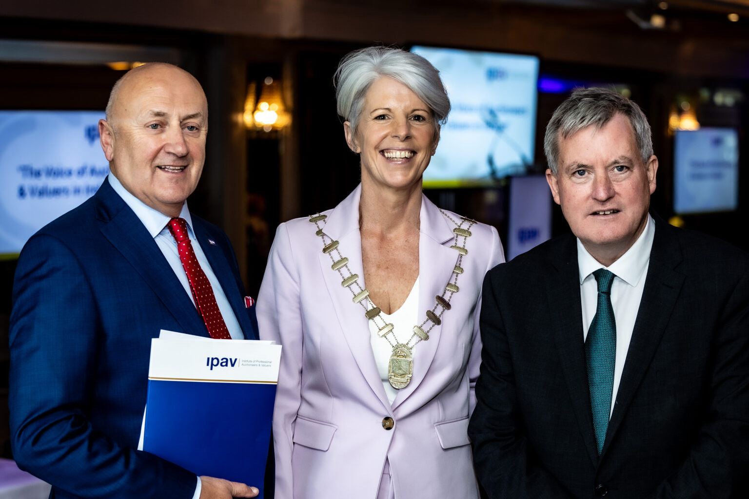 Incoming IPAV president Lisa Kearney with IPAV CEO Pat Davitt and Minister Kieran O'Donnell. Photo: Keith Wiseman