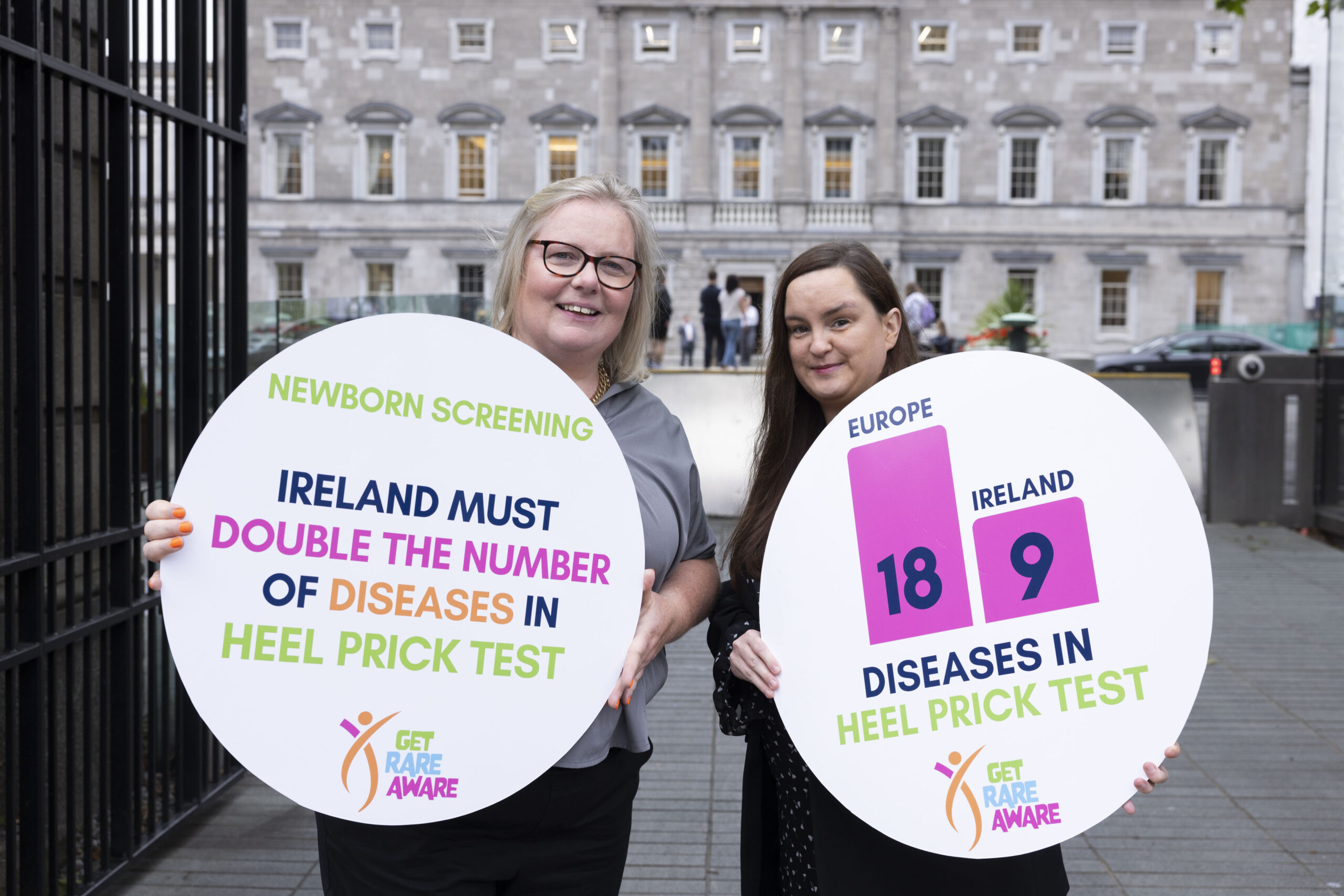 Pictured at a briefing for Oireachtas members in Dublin on 25th June at which Rare Diseases Ireland highlighted how Ireland screens newborn babies for fewer diseases than 75 per cent of European countries were Vicky McGrath, CEO, Rare Diseases Ireland with Edwina Wrenn, Omphalocele Awareness. Photo: Shane O’Neill, Coalesce
