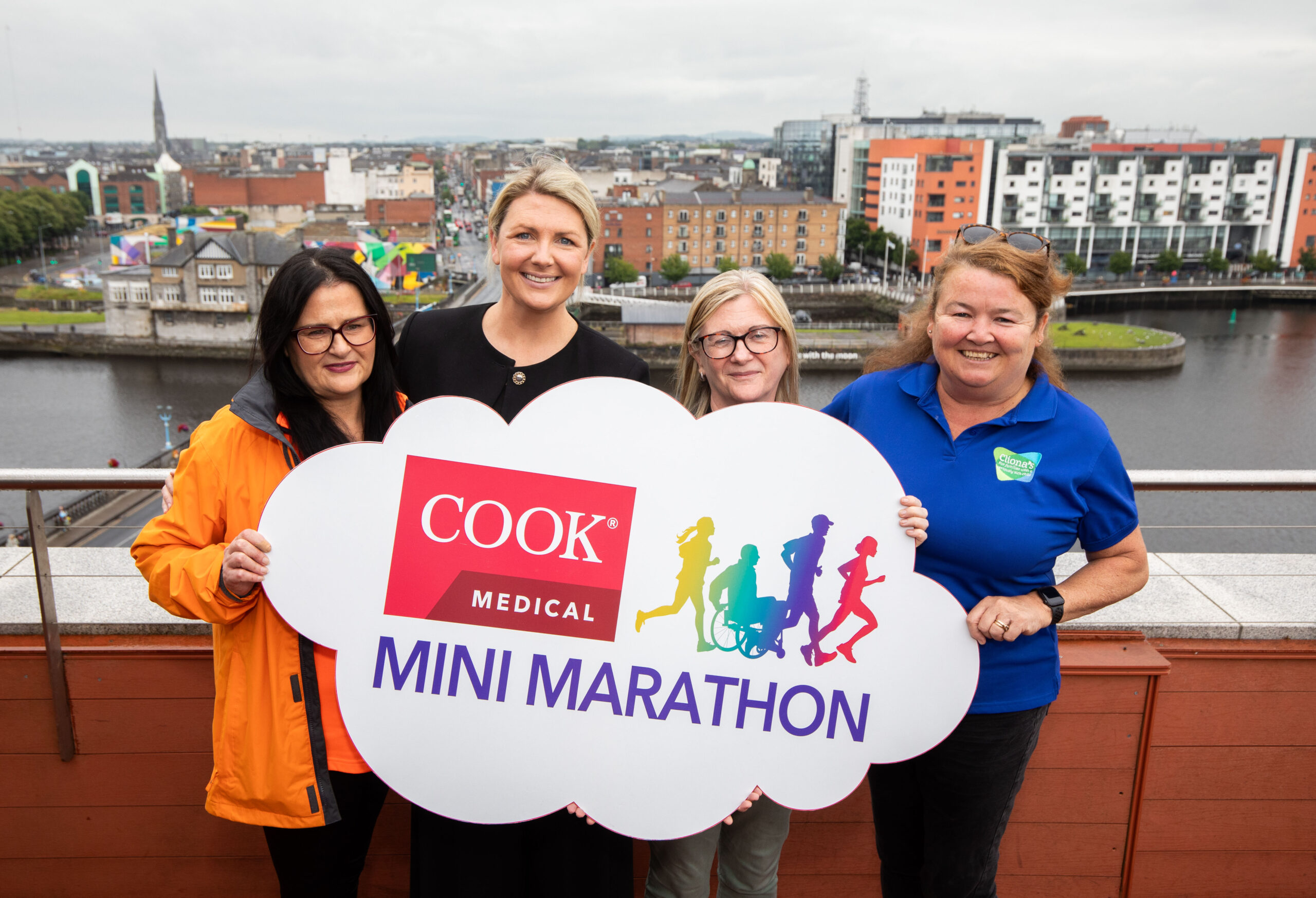 15.07.24. REPRO FREE The 2024 Cook Medical Mini Marathon was launched today at the Strand Hotel. Now in its 26th year, up to 3,000 participants from all over Ireland are expected to take part. Pictured during the launch event were, Audrey Ellis, Limerick Suicide Watch, Kate Finucane, St, Gabriels, Denise Dunne, Adapt and Phil Deegan, Clionas Foundation. Picture: Alan Place