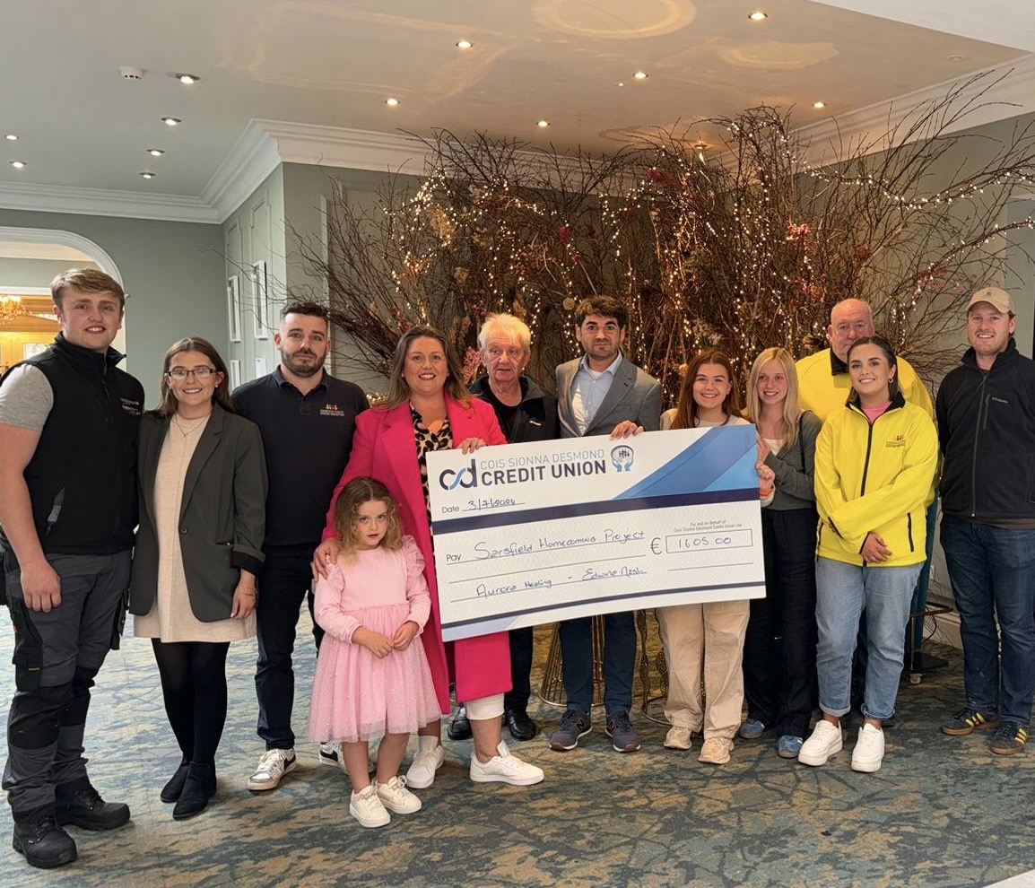 Edwina Nash and Dr Loïc Guyon with Alexandria’s father, sisters, friends and volunteers from Limerick Treaty Suicide Prevention