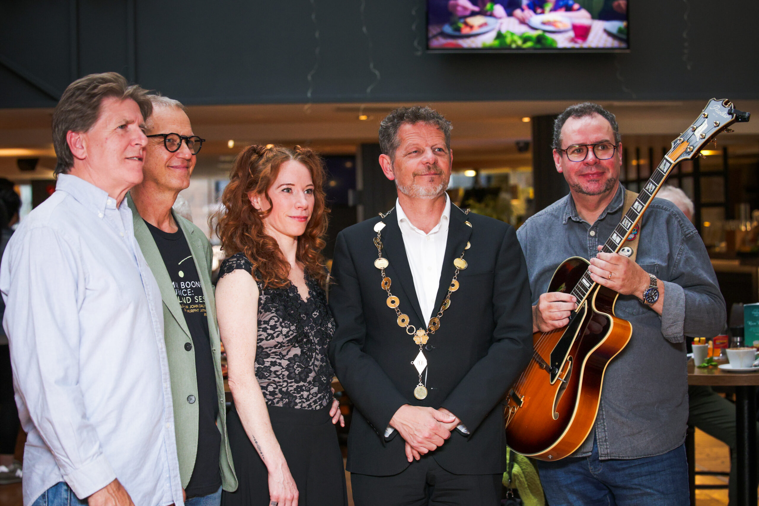 John Daly, Ben Boone, Jane Fraser, Mayor John Moran, and Rory Keane pictured at the launc hof the 13th Limerick Jazz Festival