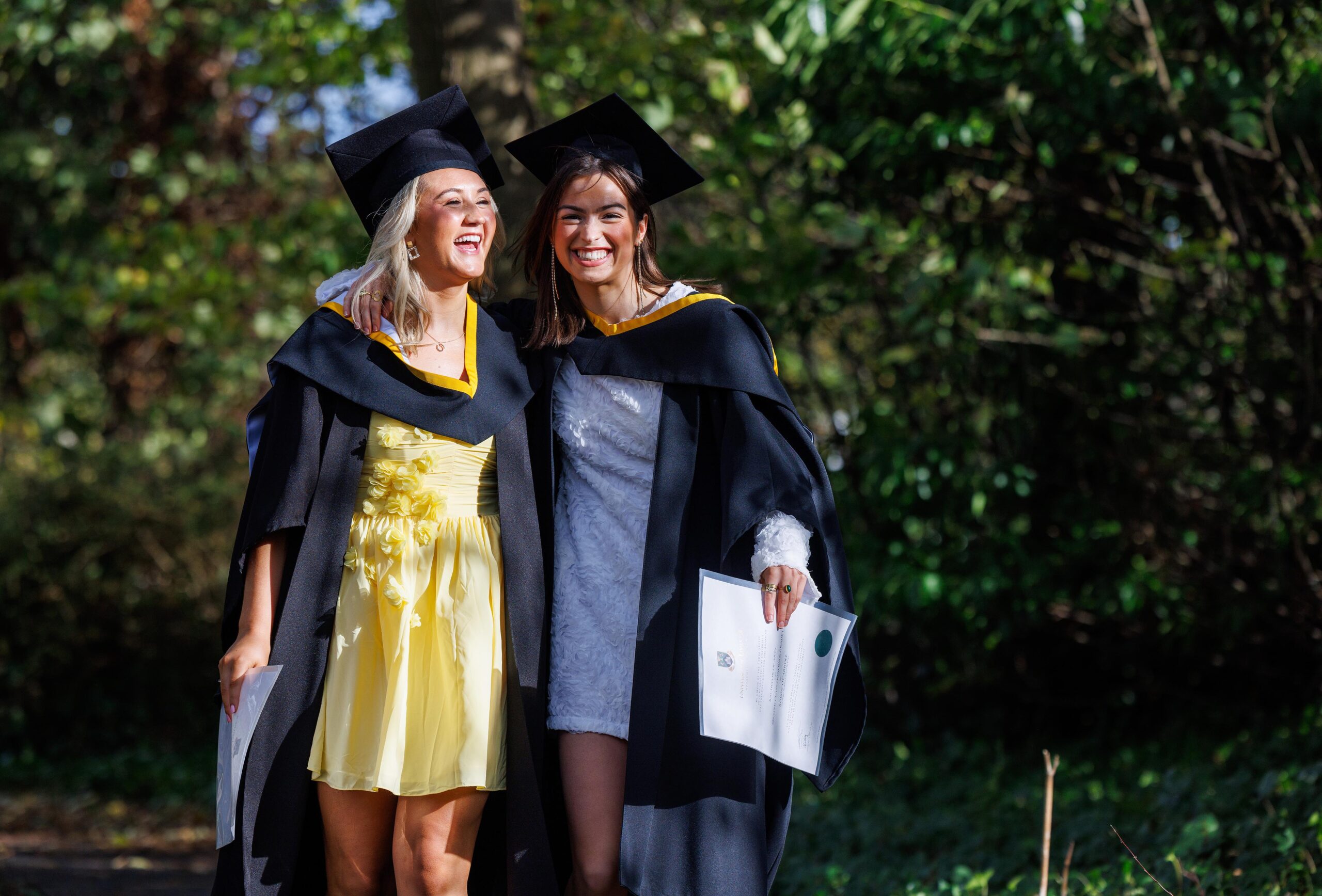 Pictured at the recent Mary Immaculate College conferring ceremonies were Sarah Sheehan, Milford Co Limerick and Roisin O'Carroll, Knocklong Co Limerick. The three days of conferring ceremonies saw graduates conferred with academic awards across the College’s 50 undergraduate and postgraduate programmes in Education and the Liberal Arts. Pic Arthur Ellis