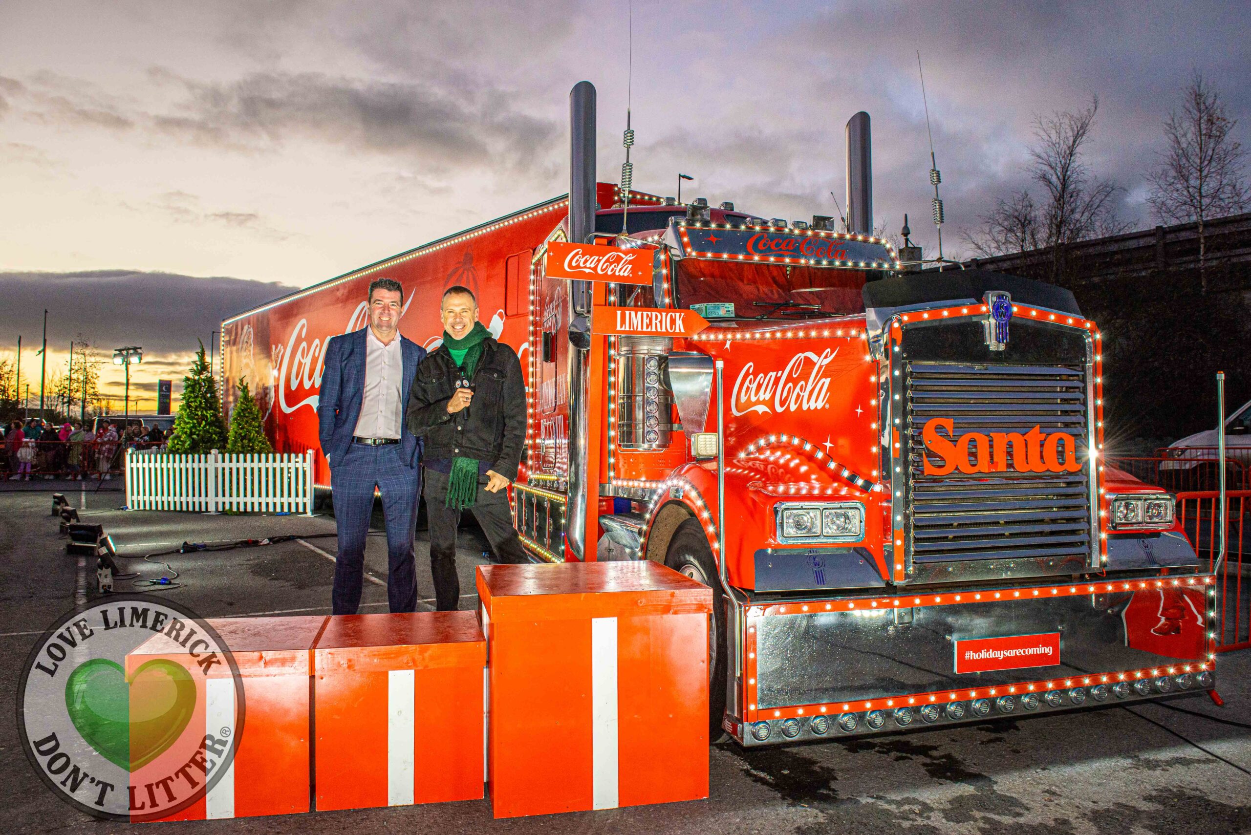 Richard and Brian O'Leary, Manager of the Crescent Shopping Centre. Coca Cola Truck visited the Crescent Shopping Centre on Sunday, December 8, 2024. Picture: Olena Oleksienko/ilovelimerick